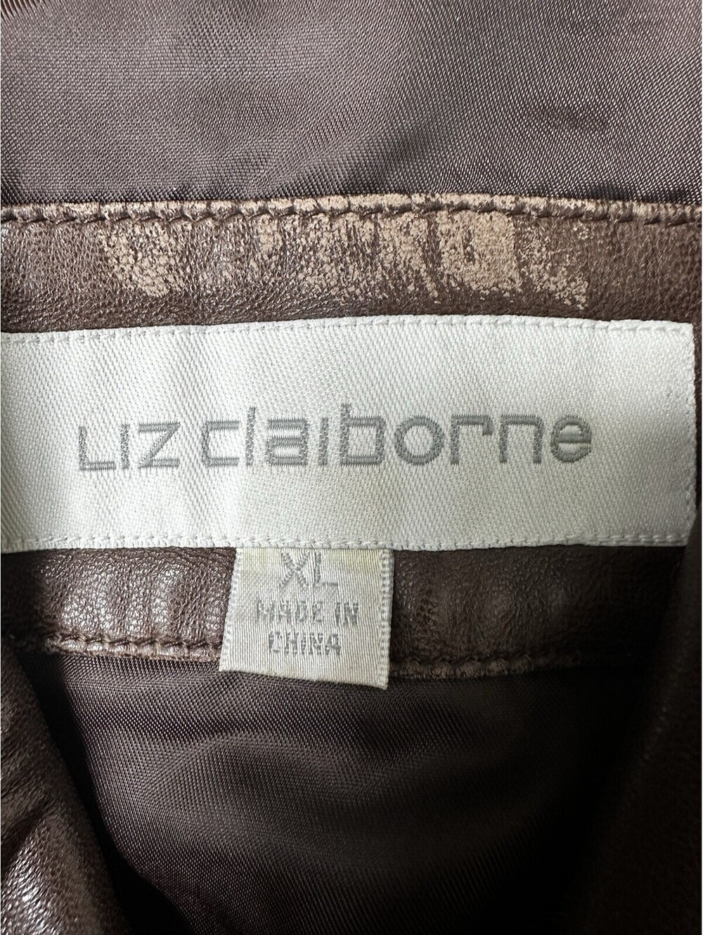 Liz Claiborne Womens XL Brown Genuine Leather Full Zip Jacket Coat Outerwear - Picture 2 of 12
